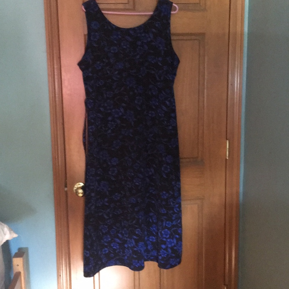 Worthington Black dress with blue flowers.